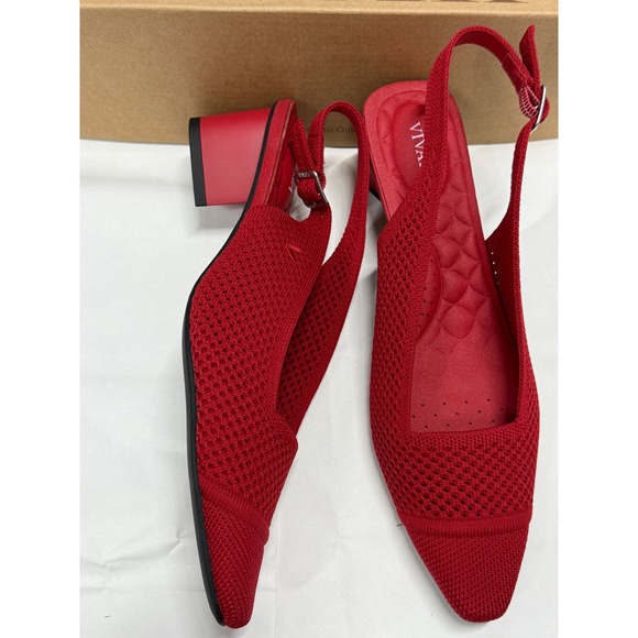 VIVAIA Slingback Pumps Knit Pointed Toe Block Heel Red Shoes size EU/40 US/9 - Picture 9 of 11